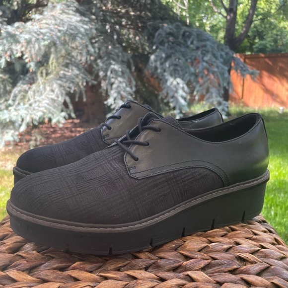 Clarks Airabell Tye Black Leather & Plaid Brogue Style Platform Oxford Size 11 - Picture 3 of 9